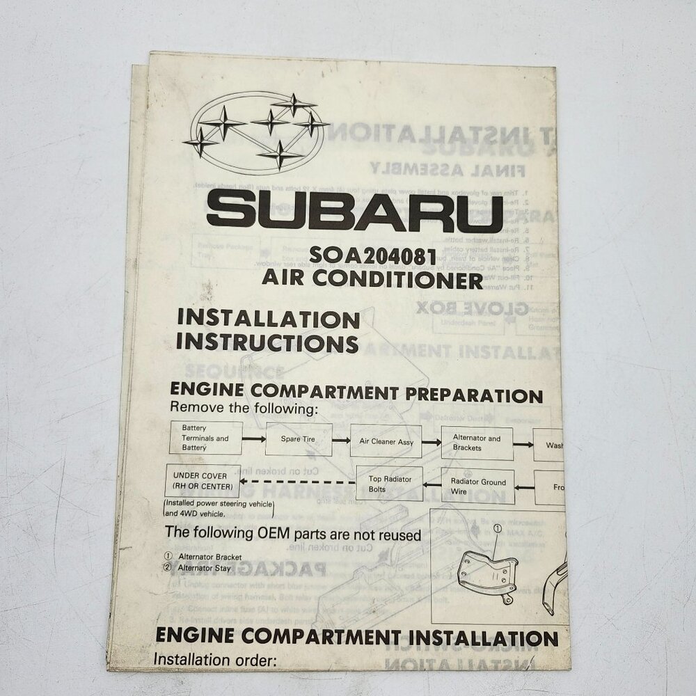 1981 Subaru Air Conditioner Installation Instructions Manual Fold-Out SOA204081